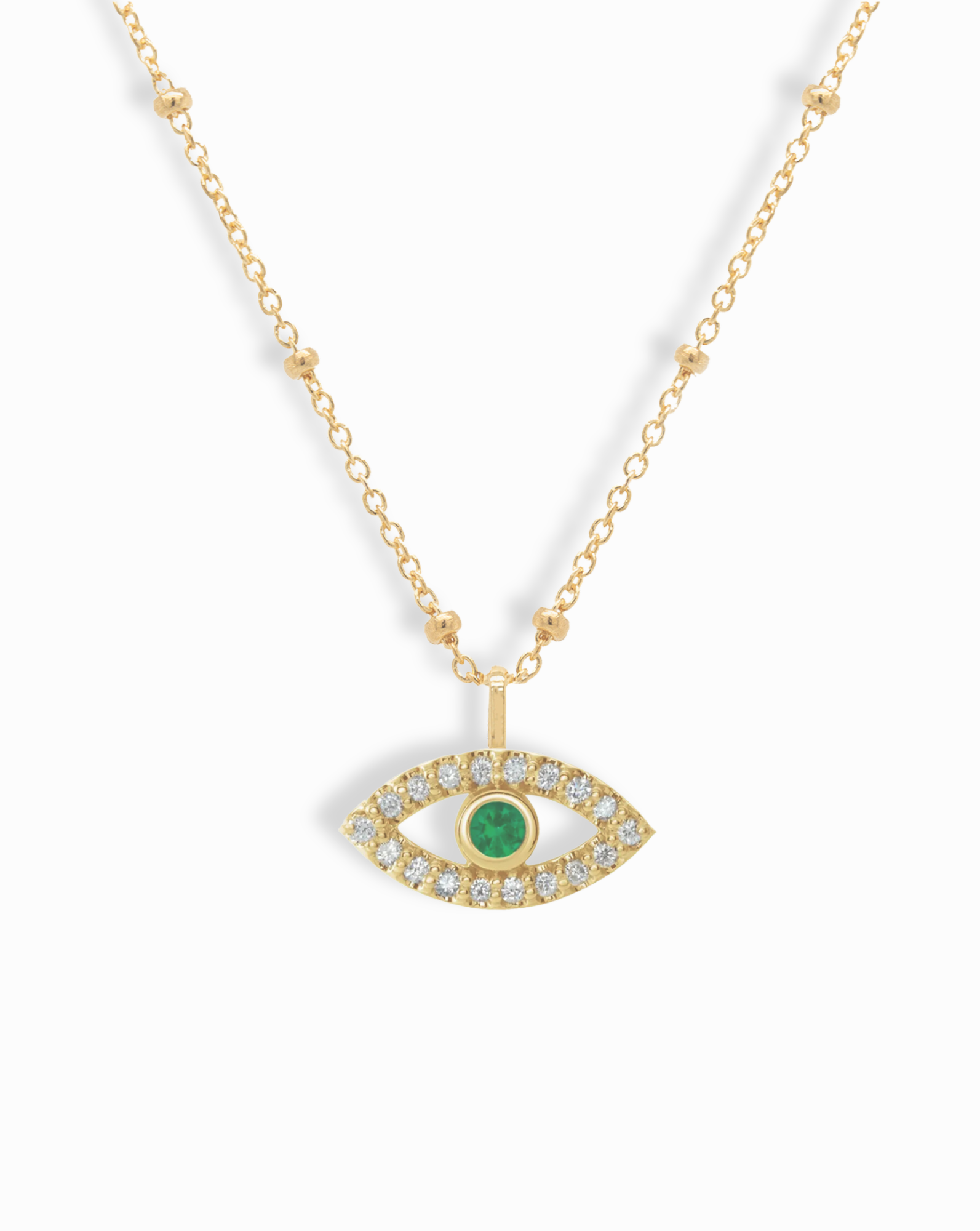 14k Diamond + Emerald Evil Eye Pendant Necklace - Mod + Jo