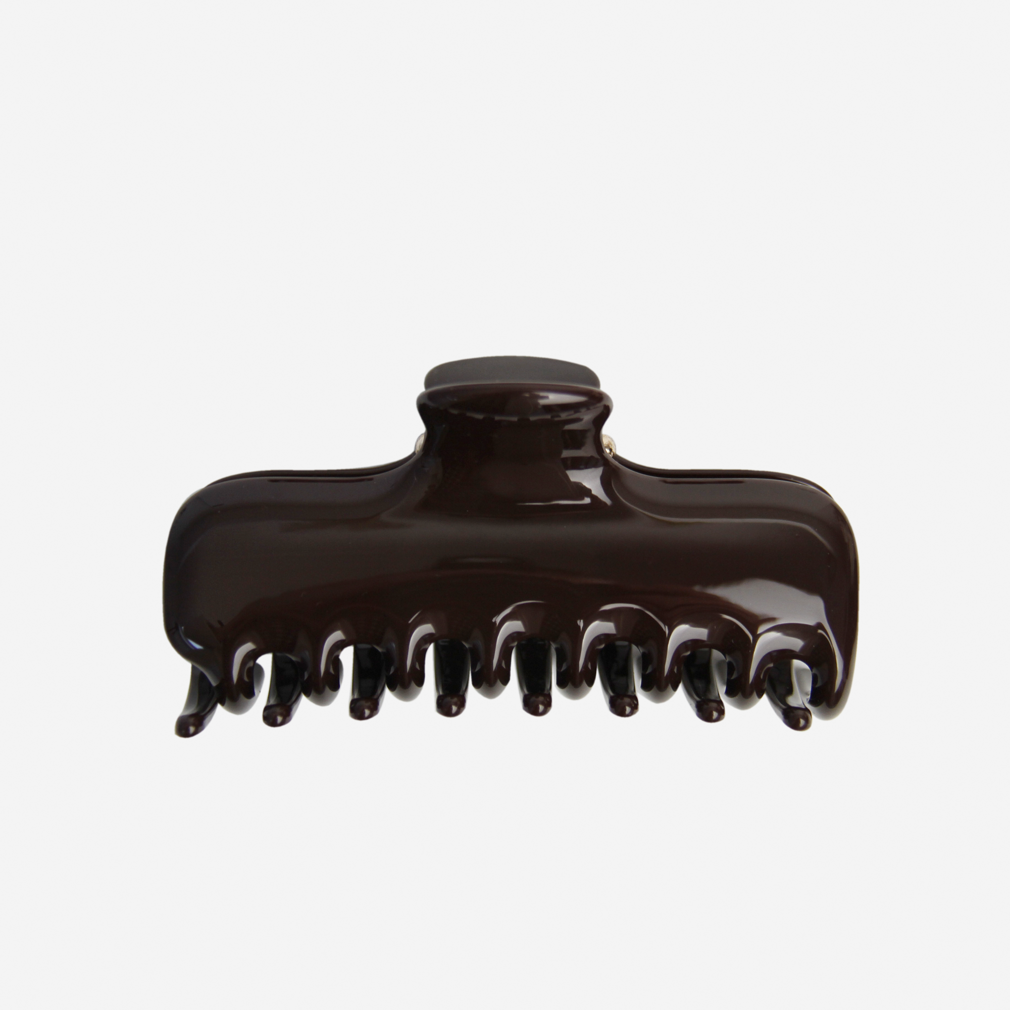 The BRAID & BOW Large Chocolate Brown Hair Claw, featuring interlocking teeth for a secure hold, is displayed on a plain white background.