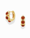 The Mod + Jo *Preorder* Corynn Gemstone Huggies are 18k gold plated hoop earrings, each with three smooth, round genuine red agate stones set vertically in a stylish, modern design and shown on a white background.