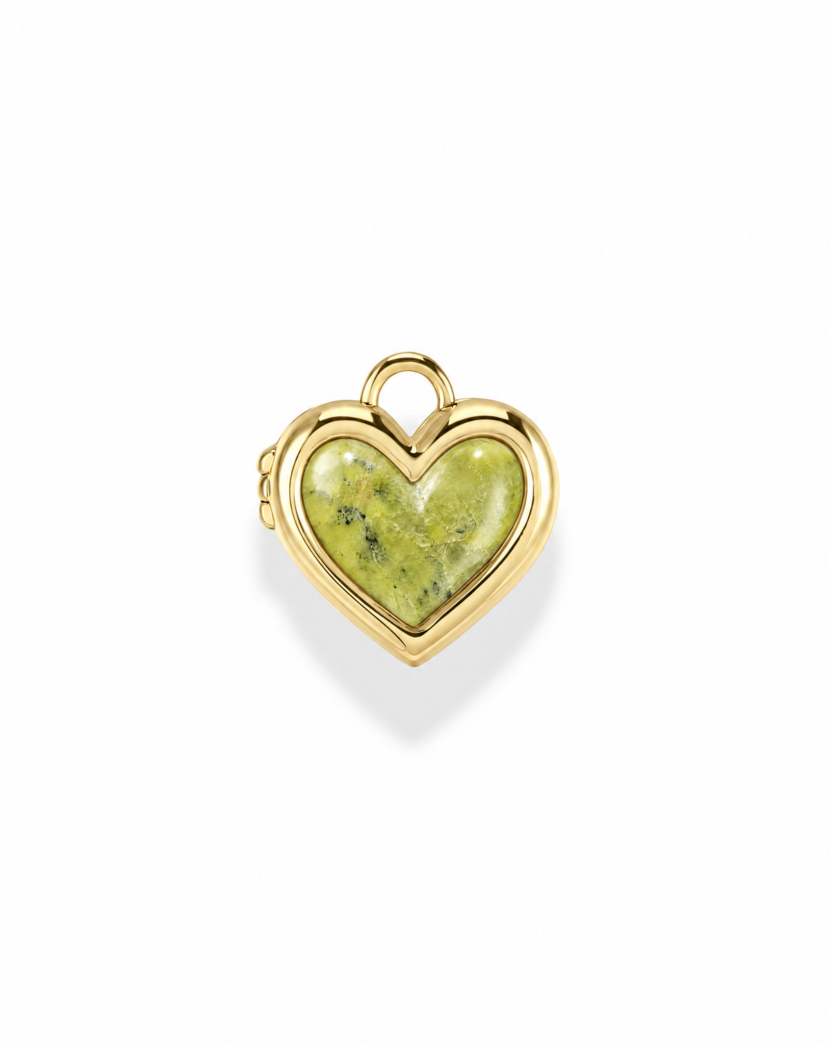 Mod + Jo Davie Heart Birthstone Locket Charm in gold with a green gemstone inlay.