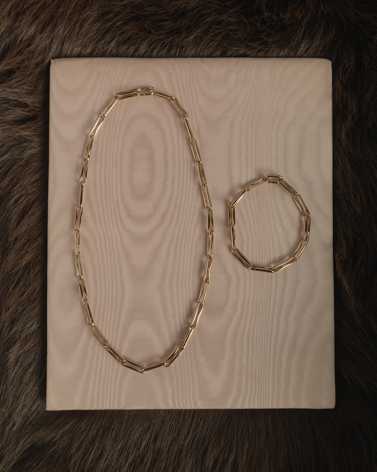 Molly Set featuring a gold-tone elongated link chain necklace and matching bracelet.