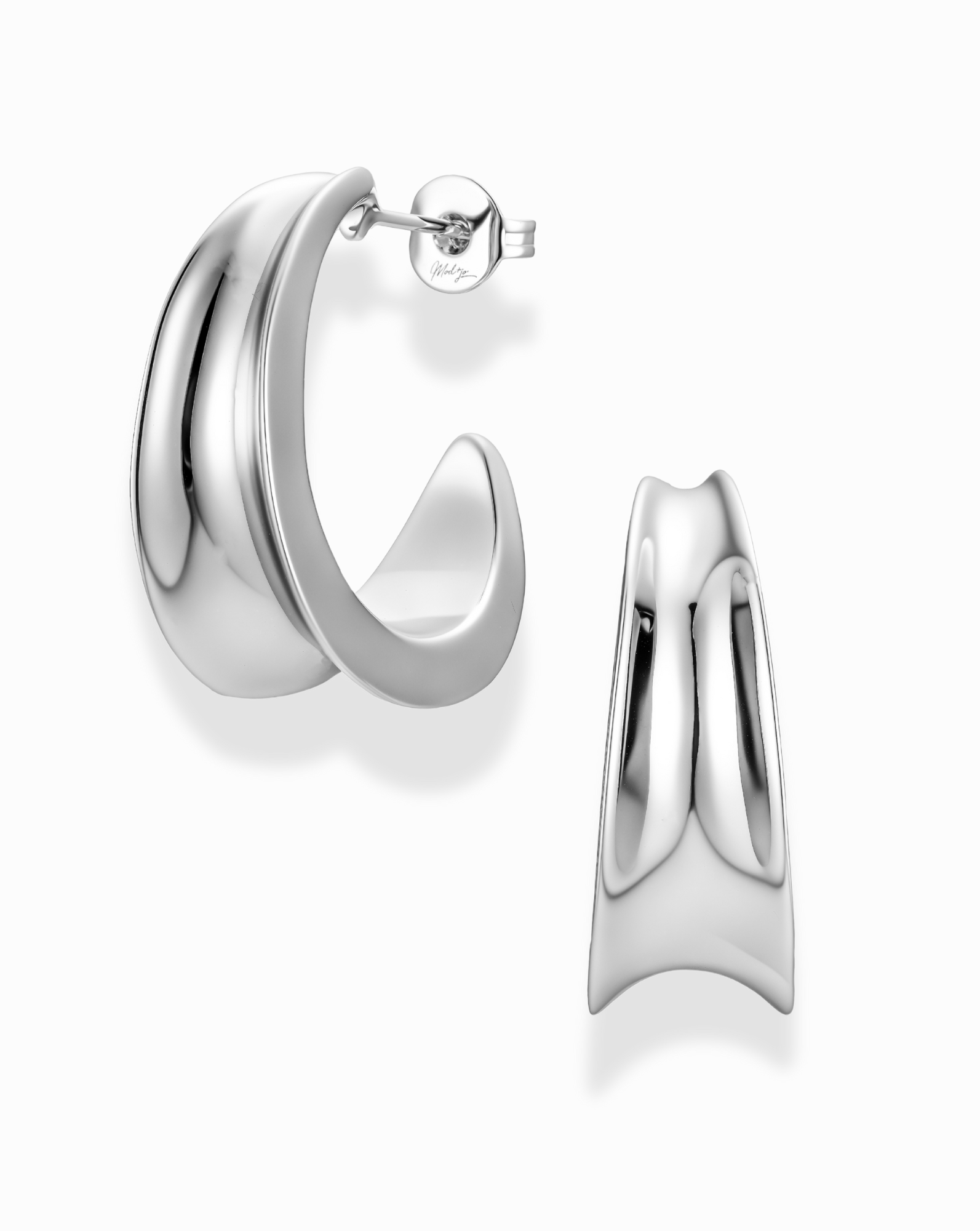 silver inverted knife edge hoop earrings on a white background
