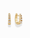 Jules Petite Huggies: a pair of 14k gold plated huggie hoop earrings, each featuring four small, round, clear cubic zirconia stones.