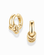 The Mod + Jo Grande Levi Huggies are small gold earrings with multiple interlocking ring details at the bottom, shown here against a white background.