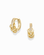 A pair of *Preorder* Levi Huggies by Mod + Jo, featuring interlocking, tarnish-resistant gold rings on each hoop, displayed on a plain white background.