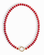 The Macey Gemstone Necklace by Mod + Jo showcases bright red, round genuine gemstones in a single strand with a bold circular gold clasp at the center.