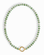 The Macey Gemstone Necklace by Mod + Jo features green jade and pink marbled beads with gold accents and a round gold clasp at the center.