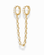 Gold hoop channel set cz earrings with a bezel cz chain extension between the two hoops on a white background