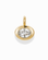 The Marla Sapphire Bezel Charm by Mod + Jo features a large, round lab-grown gemstone set in a gold bezel, displayed against a white background.