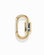 The Nora Lock Carabiner by Mod + Jo features a gold oval-shaped clasp with a rectangular slider, adorned with an iridescent abalone shell inlay and accented by natural semi-precious stones, displayed against a plain white background.