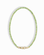 The Sonia Gemstone Necklace by Mod + Jo features small, round, light green genuine gemstone beads with gold spacers and a gold clasp, elegantly arranged in an oval shape against a white background.