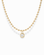 The Soren Bezel Pendant Necklace features a single round, lab-grown white sapphire set in a 14k gold-plated, nickel-free beaded chain, displayed against a white background.