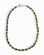 Sutton Gemstone Necklace featuring an 18″ strand of rice-shaped, mottled green serpentine jade beads secured with a gold clasp.